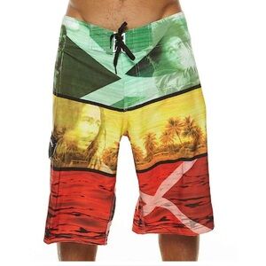 BILLABONG Bob Marley Youth Reggae Board Signature Shorts Tribute Trunks Sz 25/L